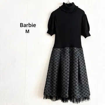 [ 바비 ] 원피스 M 블랙 퍼프 슬리브 니트 고급 데이트 새상품급