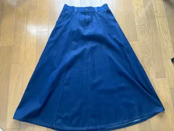 무인양품 데님 스커트 롱 8개 패치 인디고 블루 XL 뒷면 밴딩