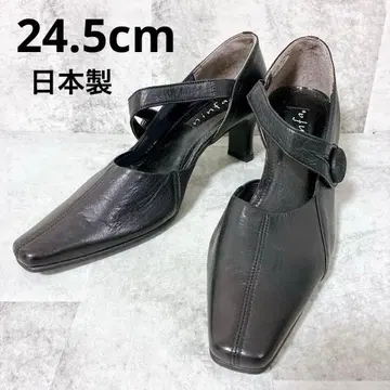 블랙 스트랩 스퀘어토 하이힐 천연 가죽 일본제 24.5 EEE