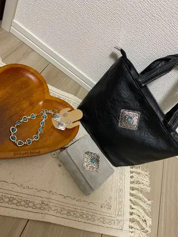 한정 판매! 현품 한정! 가죽 토트백 실버 터콰이즈 지갑 귀걸이