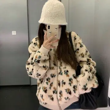 꽃무늬 보아 블루종 복슬복슬 오버 사이즈 자켓