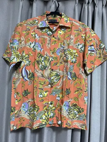 오렌지 꽃무늬 물고기 패턴 하와이안 셔츠 반팔 ixi:z 일본제
