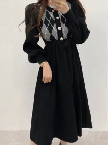 아가일 무늬 니트 원피스