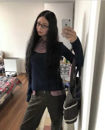 COYSEIO 패치워크 체크 무늬 피케 셔츠풍 레이어드 셔츠