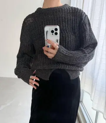 센터 슬릿 시스루 니트