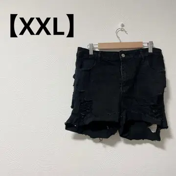 한 점 데미지 가공 블랙 숏팬츠 [ XXL ]