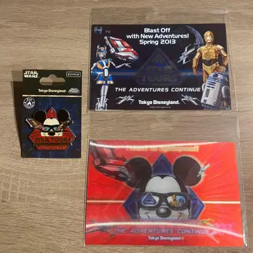 [ 미사용 ] 스타 투어 ( 도쿄 디즈니랜드 ) 핀 배지 & 엽서 2장