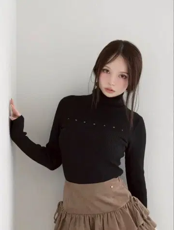 andmary Mary turtle knit tops black