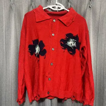 Camphor wood 데미지 가공 플라워 가디건