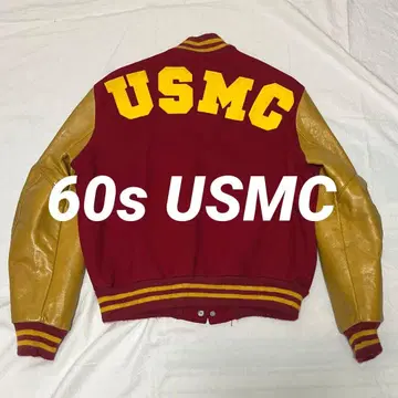 60s 미군 USMC 바시티 자켓 소매 가죽 미군 실물 M