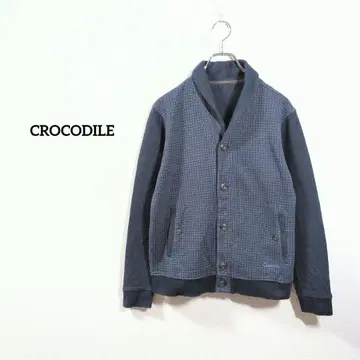 CROCODILE 가디건 미상 네이비 하운드투스 체크 패턴 단추식