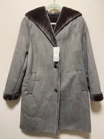 새상품 유니클로 여성용 그레이 무스탕 터치 후디드 코트 XL