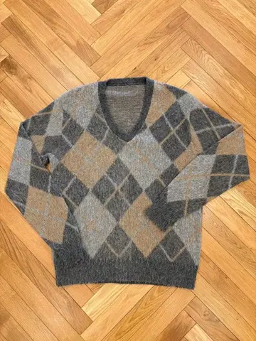 60s 70s 빈티지 모헤어 아가일 니트 스웨터 가디건