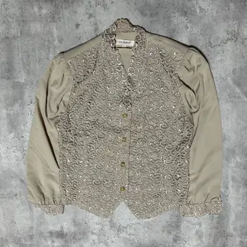 레이스 자수 구제 의류 디자인 블라우스 시스루 소매 엘레강트 출퇴근 예복