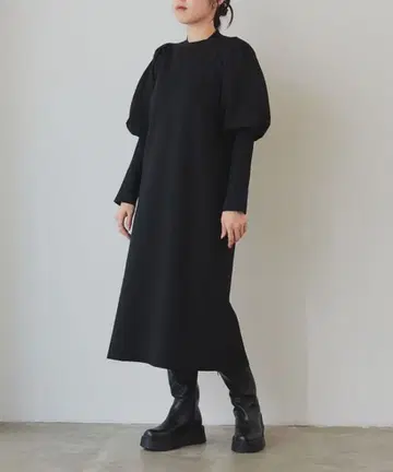 EMMEL REFINES 스웨트라이크 퍼프 슬리브 니트 원피스