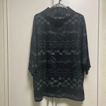 일본제 일본풍 패턴 5부 소매 튜닉 블랙