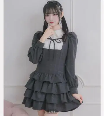 pium 요크 절개 티어드 미니 원피스 블랙 체크