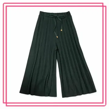 [알피에스] 플리츠 와이드 팬츠 다크 그린 허리밴딩 끈 포함