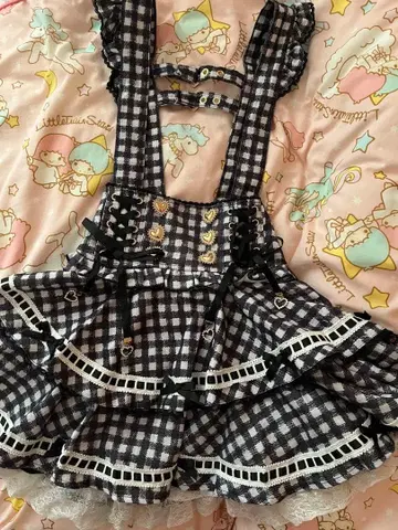 리즈리사 사다리 리본 체크 티어 치마바지 블랙