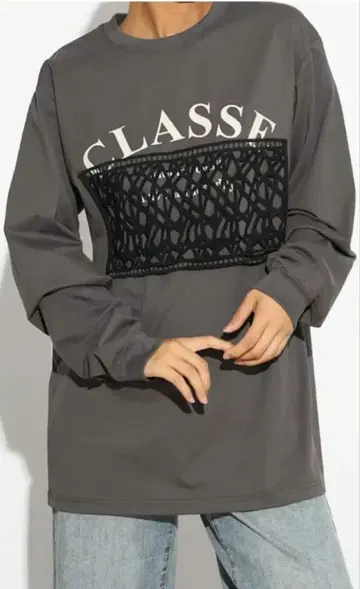 야마다야 SCOTCLUB 차콜 그레이 프린트 긴팔 T셔츠