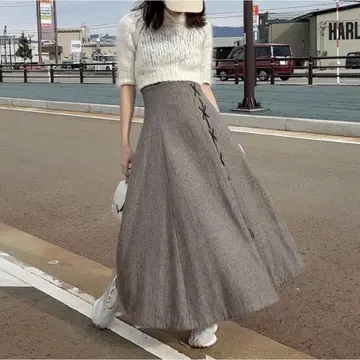 스나이델 snidel 브라운 플레어 스커트 롱 기장 레이스업