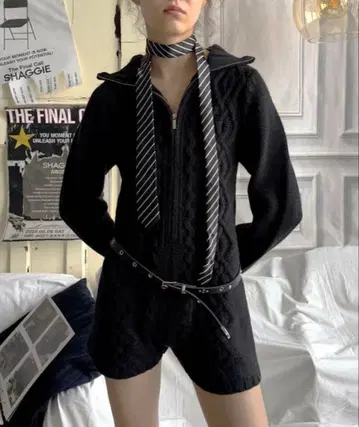 SHAGGIE 하이넥 지퍼 케이블 니트 올인원 헤이세이 y2k