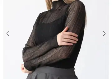 Aga 시어 랜덤 리브 PO 시스루 터틀넥 블랙 상의