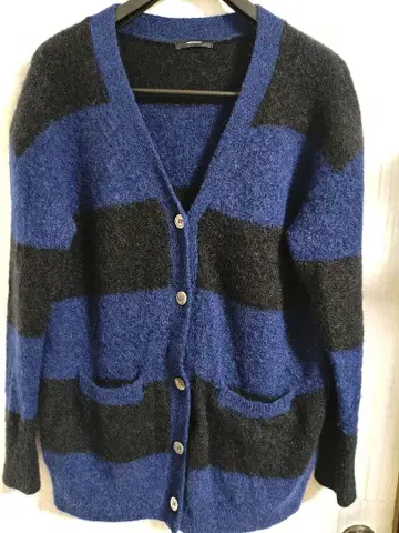 JOURNAL STANDARD 파랑과 블랙 스트라이프 모헤어 혼방 가디건