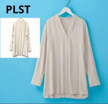 플라스테 조젯 백 플리츠 블라우스 베이지 겉옷 스키퍼 고급