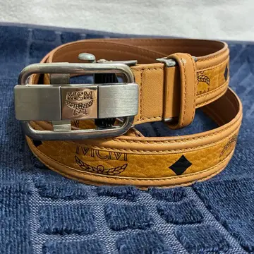 MCM 빈티지 가죽 벨트 비세토스 패턴 브라운