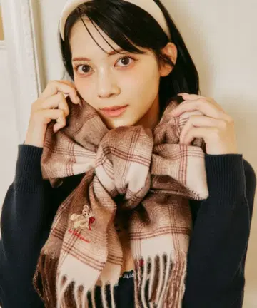 JILLSTUART 베어 자수 체크 스톨