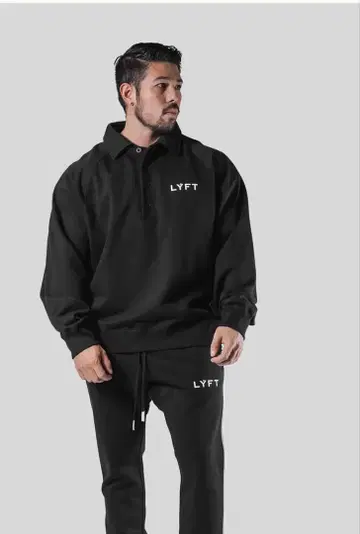 LYFT 18 LOGO SWEAT POLO SHIRT - BLACK