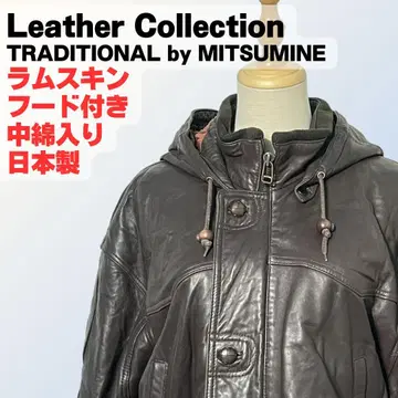 미츠미네 램스킨 후디드 가죽 코트 M 일본제 다크 브라운 구제 의류