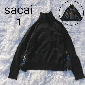 Sacai 니트 스웨터 이소재 도킹 플리츠 시스루 1 블랙