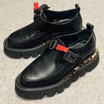 핸더 스킴 플랫폼 슈즈 통굽 가죽 레오파드 블랙 3