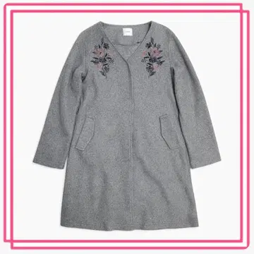 [ L'espoir ] 자수 디자인 그레이 롱 코트 노카라 단정함