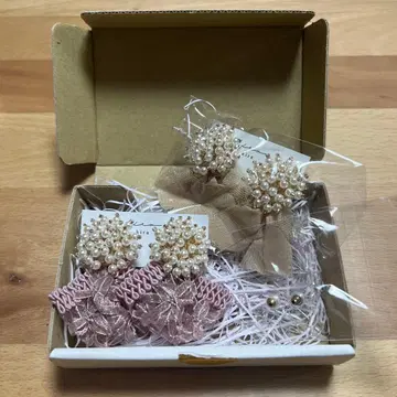 프린지 레이스 튤 펄 귀걸이 2세트