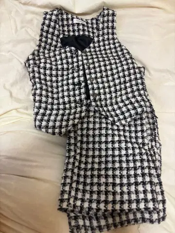 CALNAMUR 2WAY 트위드 체크 베스트 점프수트 셋업