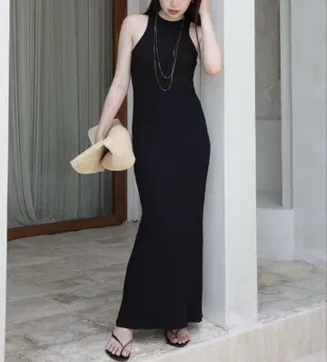 아뉴앙스 와플 내로우 원피스 블랙 M