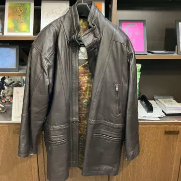 Modini 다크 브라운 롱 가죽 자켓