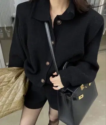 폴로 옷깃 니트 가디건 & 니트 숏팬츠 셋업