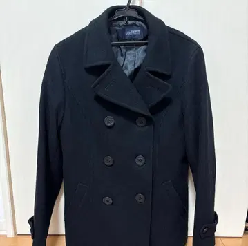 블랙 더블 브레스트 피 코트