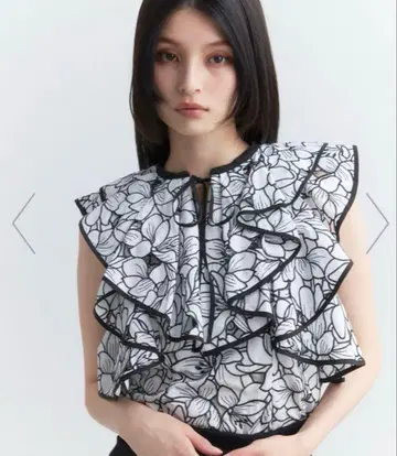 EIMY ISTOIRE 프릴 꽃무늬 자수 상의