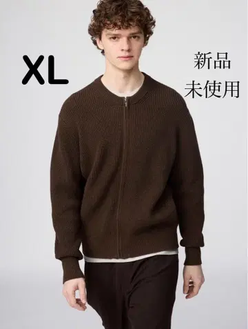 유니클로 C 크루넥 풀 집업 가디건 브라운 XL