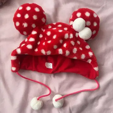 미니 미니 마우스 빨간색 도트 폼폼 포함 팬캡
