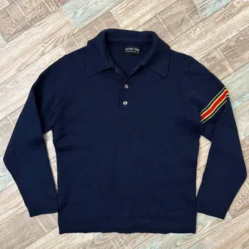 DEMETRE 니트 스웨터 카라 부착 70s 80s 네이비 L 수선 있음