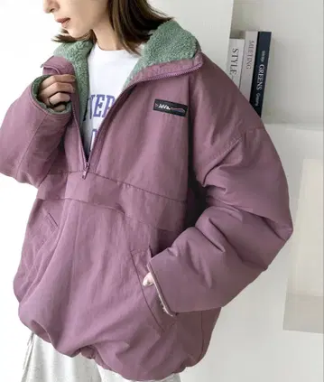 Java 리버서블 하프 지퍼 나일론 보아 오버 사이즈 블루종