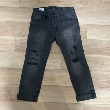 빅 존 데미지 데님 팬츠 다크 그레이