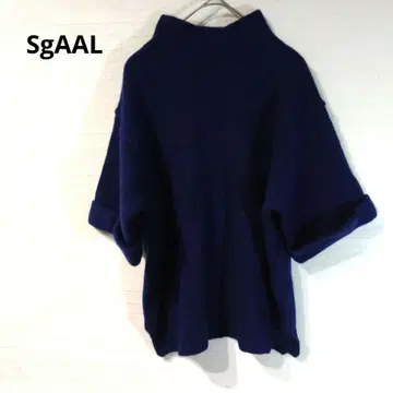 SgAAL 오부소매 니트 하이넥 네이비 캐시미어 100% F