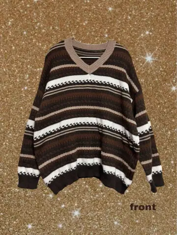 브라운 보더 V넥 스웨터 니트